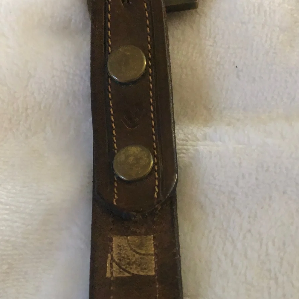 Vintage Kenneth Reid Wood/Brass mid century Belt Buckle and belt Sz
